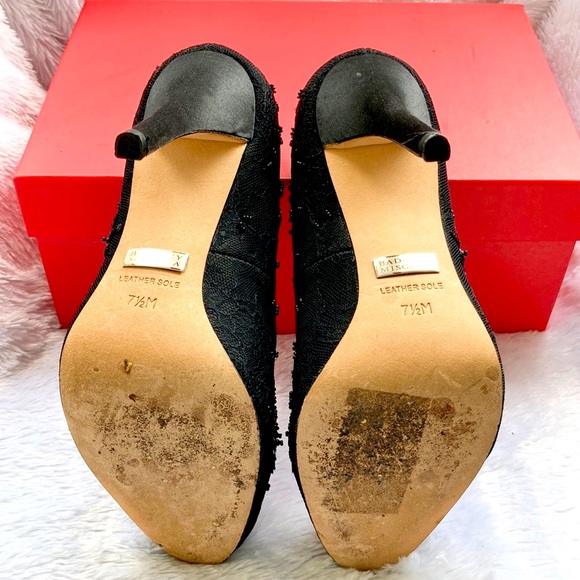 Badgley Mischka Black SANOMA Embellished beaded Lace heels Sz 7 1/2 M - Picture 9 of 11